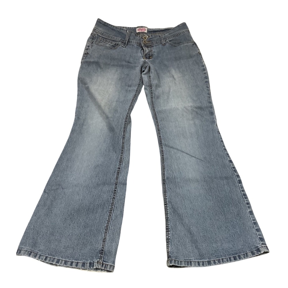 New@titude Flare Jeans Womens 8 Light Blue Y2K Low Rise Double Button